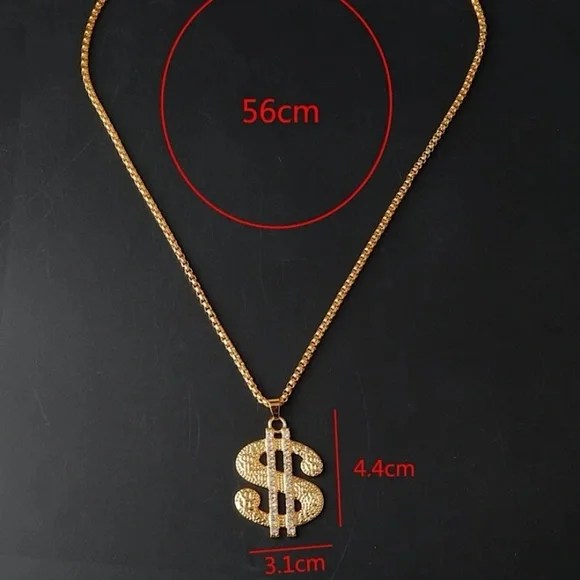 Gold Plated Dollar Symbol Charm Necklace - Picture 3 of 5